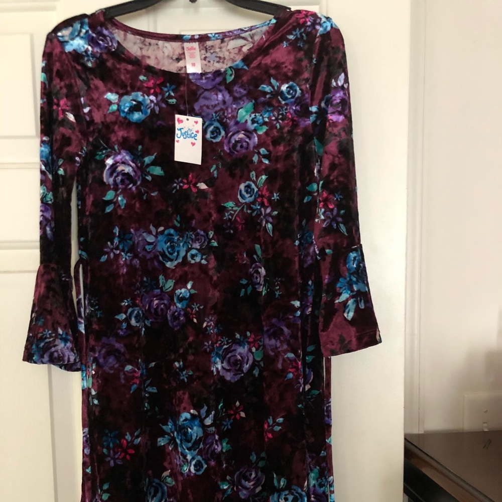 Girls Floral Velvet Dress